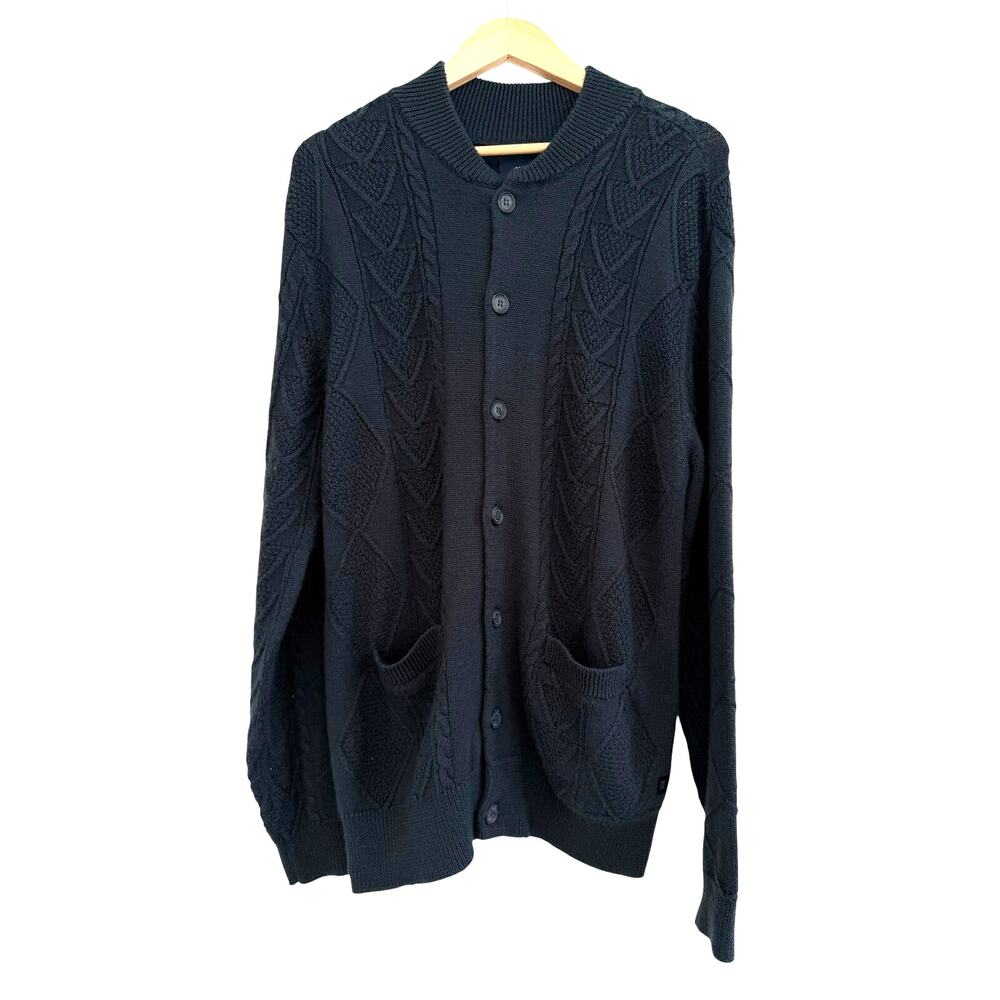 Roark Cable Knit Button Down Sweater Cardigan Mens Large Blue Old Money Preppy